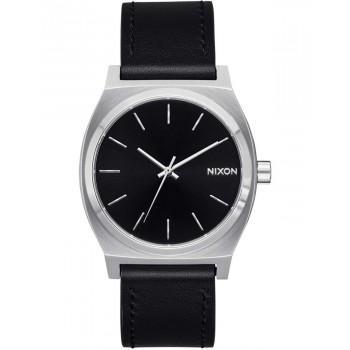 NIXON Time Teller - A1373-625-00 , Silver case  with Black Leather Strap