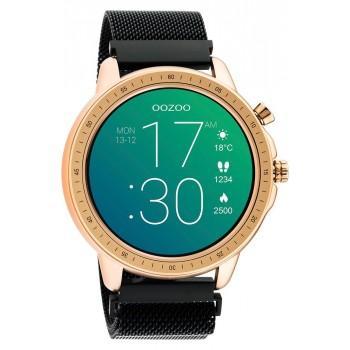OOZOO Smartwatch - Q00308,  Rose Gold case with Black Metal Strap 