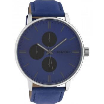 OOZOO Timepieces - C10310, Silver case with Blue Leather Strap 