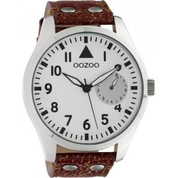 OOZOO Timepieces - C10325, Silver case with Brown Leather Strap 