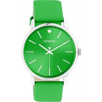 OOZOO Timepieces - C10988, Silver case with Green Leather Strap 