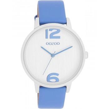 OOZOO Timepieces - C11235, Silver case with Light Blue Leather Strap 