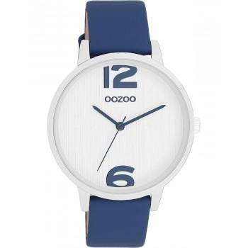 OOZOO Timepieces - C11238, Silver case with Blue Leather Strap 