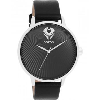OOZOO Timepieces - C11241, Silver case with Black Leather Strap 
