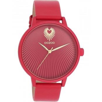OOZOO Timepieces - C11247, Red case with Red Leather Strap 