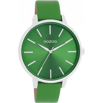 OOZOO Timepieces - C11297, Silver case with Green Leather Strap 