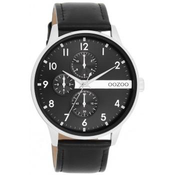 OOZOO Timepieces - C11309, Silver case with Black Leather Strap 