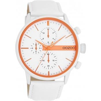 OOZOO Timepieces - C11314, White case with White Leather Strap 