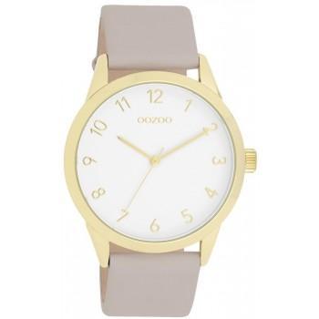 OOZOO Timepieces - C11327, Gold case with Grey-Beige Leather Strap 