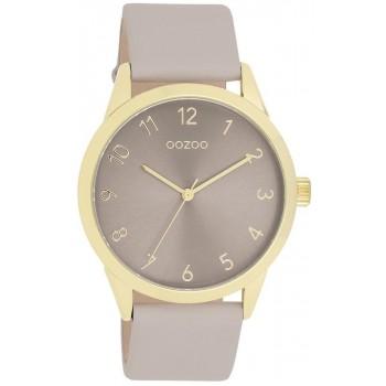 OOZOO Timepieces - C11328, Gold case with Grey-Beige Leather Strap 