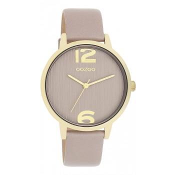 OOZOO Timepieces - C11342, Gold case with Grey-Beige Leather Strap 