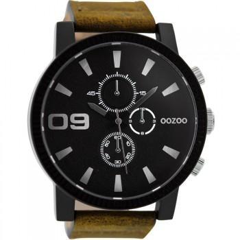 OOZOO Timepieces  -  C9033, Black case with Brown Leather Strap 