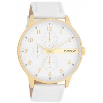 OOZOO Timepieces - C11305, Gold case with White Leather Strap 