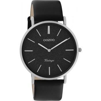 OOZOO Vintage - C20168, Silver case with Black Leather Strap 