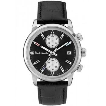 PAUL SMITH Block Chronograph - P10031,  Silver case with Black Leather Strap