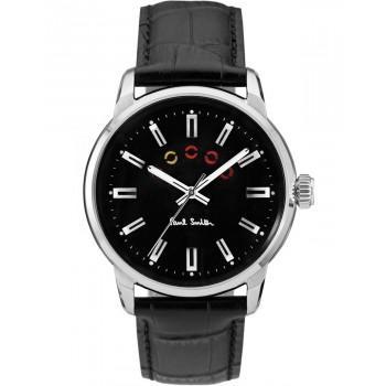 PAUL SMITH Block - P10021,  Silver case with Black Leather Strap
