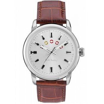 PAUL SMITH Block - P10022,  Silver case with Brown Leather Strap