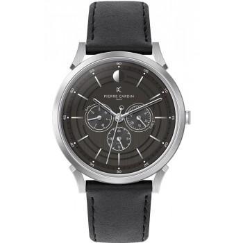 PIERRE CARDIN Pigalle Half Moon - CPI.2104, Silver case with Black Leather Strap