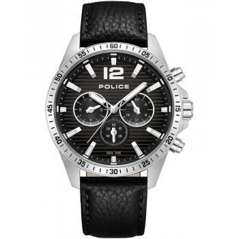 POLICE Chester Dual Time - PEWGF0040101 , Silver case with Black Leather Strap