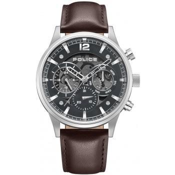 POLICE Driver II - PEWGF0040202,  Silver case with Brown Leather Strap