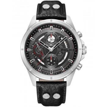 POLICE Malawi - PEWJF0004601,  Silver case with Black Leather Strap