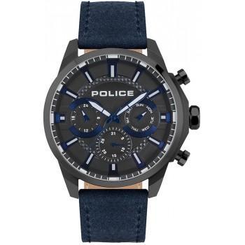 POLICE Menelik - PEWJF2204206,  Black case with Blue Leather Strap