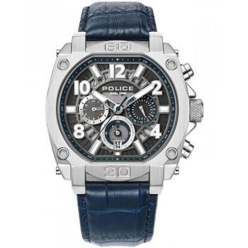 POLICE Norwood Dual Time  - PEWJF0021901  , Silver case with Blue Leather Strap