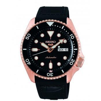 SEIKO 5 Sports Automatic - SRPD76K1F  Rose Gold case  with Black Leather & Rubber Strap