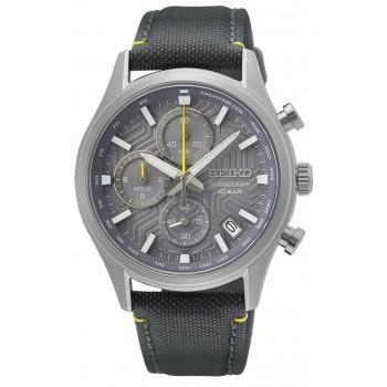 SEIKO Conceptual Series Chronograph - SSB423P1, Silver  case with Grey Leather & Fabric Strap