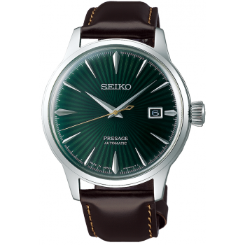 SEIKO Presage 'Mockingbird' Cocktail Time  Automatic - SRPD37J1, Silver case with Brown Leather Strap