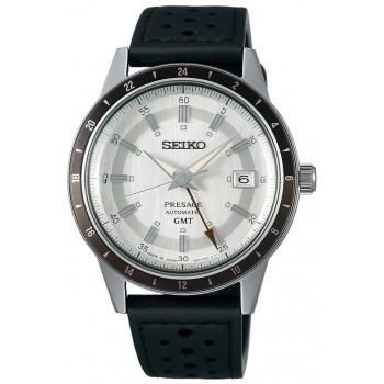 SEIKO Presage 'Stone' Style 60s Road Trip Automatic - SSK011J1 , Silver case with Black Leather Strap
