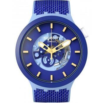 SWATCH Big Bold Bouncing - SB05N105, Blue case with Blue Rubber & Fabric Strap