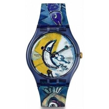 SWATCH Chagall's Blue Circus - SUOZ365,  Blue case with Multicolor Rubber Strap