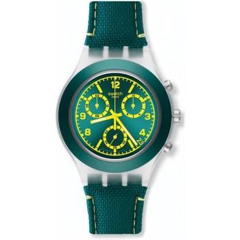 SWATCH Coleslaw Chronograph - SVCK4070, Transparent case with Green Leather Strap
