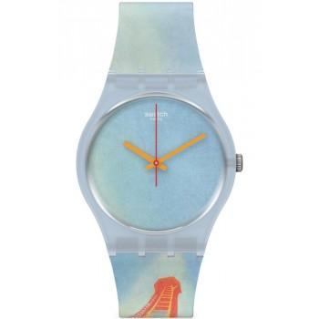 SWATCH Eiffel Tower by Robert Delaunay - GZ357,  Light Blue case with Multicolor Rubber Strap