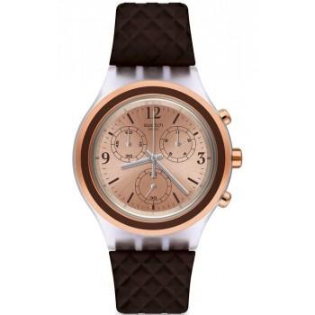 SWATCH Elebrown Chronograph - SVCK1005, White case with Brown Rubber Strap