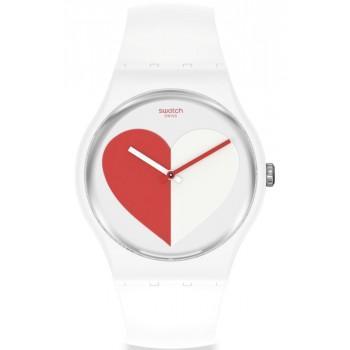 SWATCH Half <3 Red- SO29Z113,  White case with White Rubber Strap