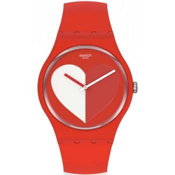 SWATCH Half <3 White - SO29Z112,  Red case with Red Rubber Strap
