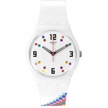SWATCH Merry-Go-Round Squares - SO28W700,  White case with Multicolor  Rubber Strap
