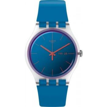 SWATCH Polablue - SO29K702,  Transparent case with White Rubber Strap