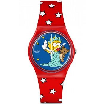 SWATCH The Simpsons Little Lady Liberty - SO28Z120,  Red case with Red Rubber Strap