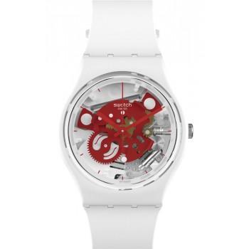 SWATCH Time To Red Small - SO31W104, White case with White Rubber Strap