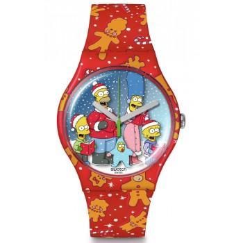SWATCH Wondrous Winter Wonderland - SUOZ361,  Red case with Red Rubber Strap