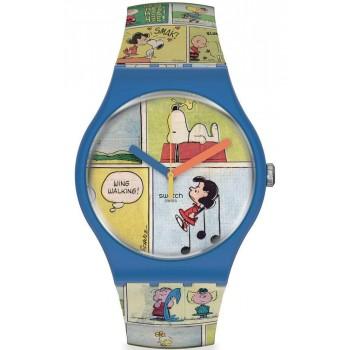SWATCH X Peanuts Smak! - SO29Z108,  Blue case with Multicolor Rubber Strap