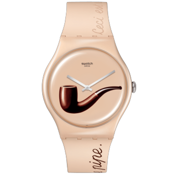 SWATCHLA TRAHISON DES IMAGES  BY RENE MAGRITTE  - SO29Z124,  Beige case with Beige Rubber Strap
