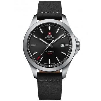 SWISS MILITARY by CHRONO  Automatic - SMA34077.07  Silver case with Black Leather Strap