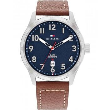 TOMMY HILFIGER Gents - 1710559,  Silver case with Brown Leather Strap