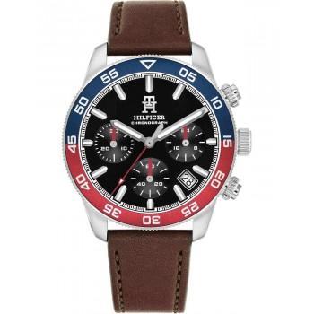 TOMMY HILFIGER TH85 Chronograph - 1792166,  Silver case with Brown Leather Strap