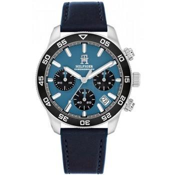TOMMY HILFIGER Troy Chronograph - 1792187,  Silver case with Blue Leather Strap
