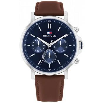 TOMMY HILFIGER Tyson - 1710585,  Silver case with Brown Leather Strap